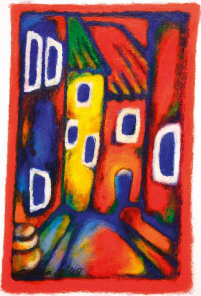 (MALL-09) un pueblo II-mallorca-swantje crone-1999-acryl auf papier-ca.35x50